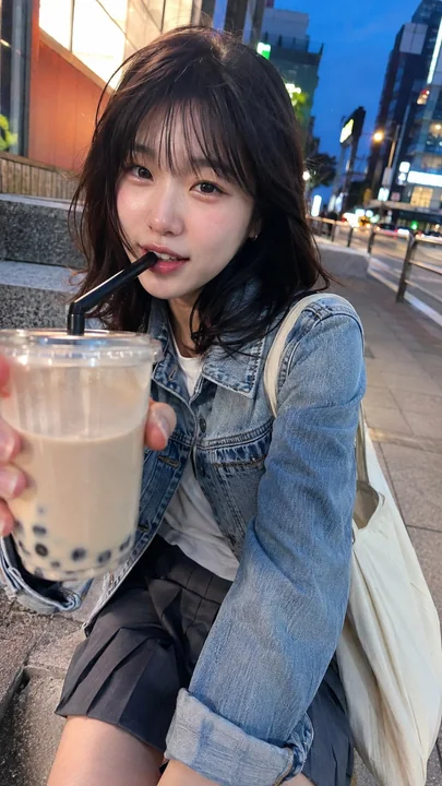 蓝调傍晚街头韩系女友随手拍