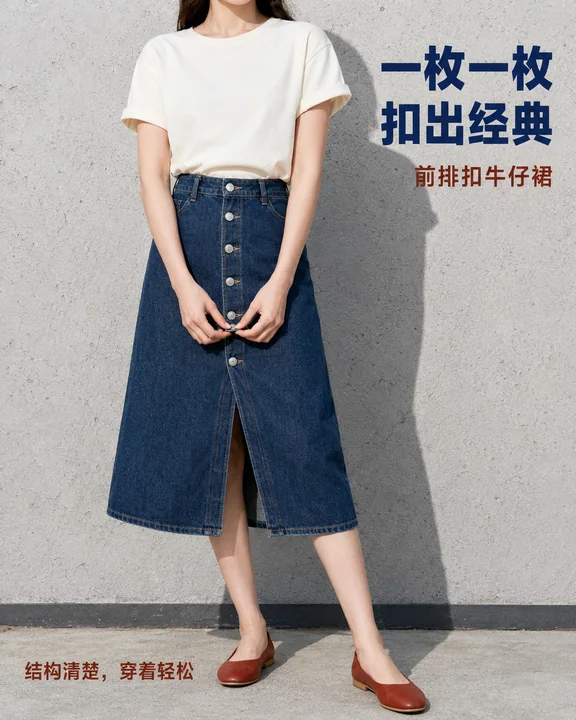 秩序之美:靛蓝单排扣牛仔裙海报