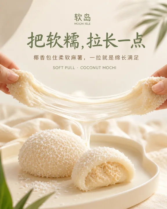 软岛椰香拉丝麻薯治愈系社媒封面