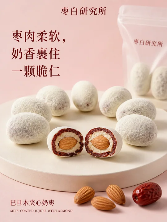 枣白研究所巴旦木奶枣极简海报