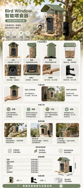 鼠尾草绿智能喂鸟器移动端电商详情页
