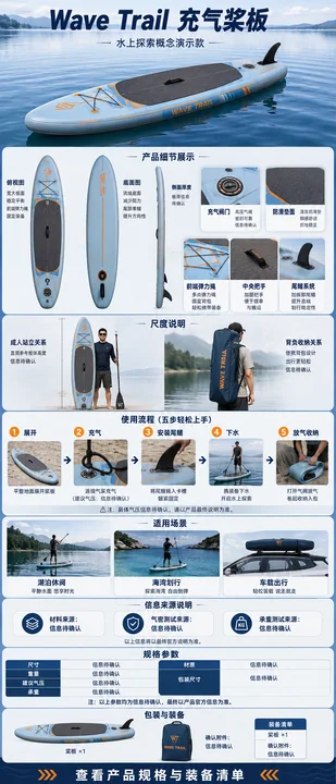 Wave Trail雾蓝系列充气桨板移动端详情页设计