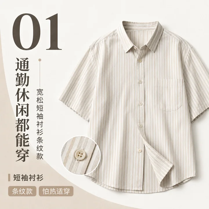通勤休闲两相宜条纹短袖衬衫主图