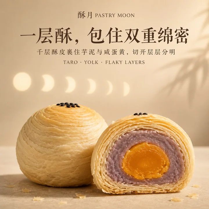 酥月品牌视觉:芋泥蛋黄酥层层分明之美