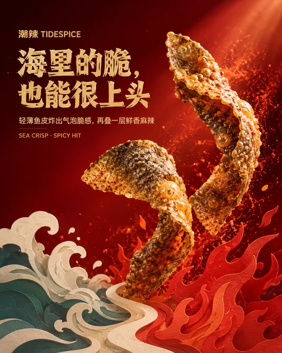 潮辣品牌视觉海味鱼皮鲜辣纸雕 KV