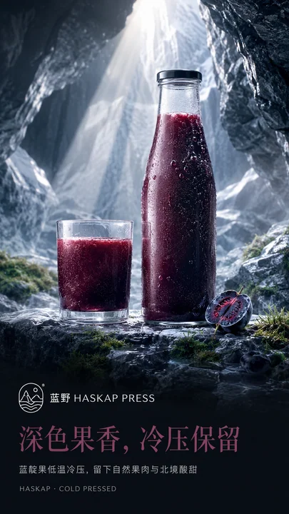北境极寒蓝靛果冷压果汁品牌开屏