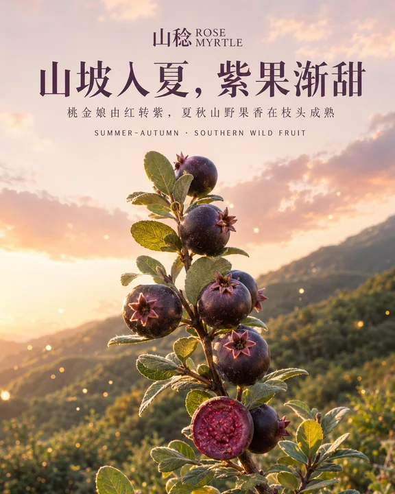 暮色山坡桃金娘:紫果渐甜的夏秋韵味