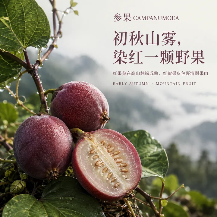 初秋山野红果参品牌视觉海报