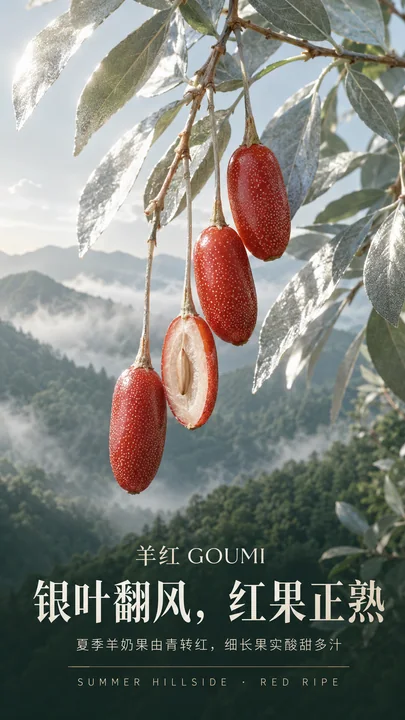 羊红GOUMI夏日山野银叶红果开屏海报