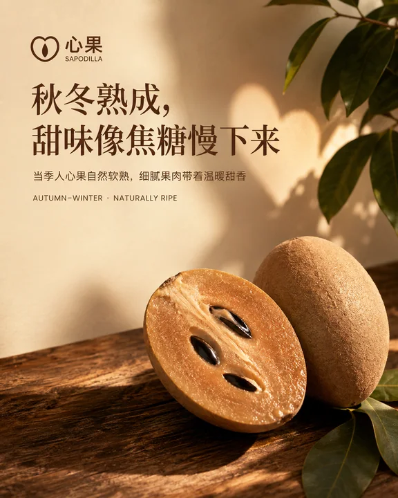 焦糖色人心果秋冬品牌视觉海报