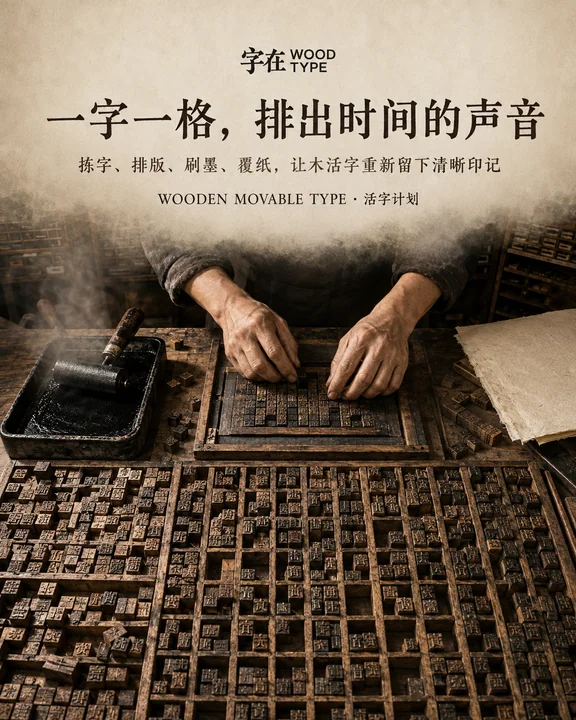 木活字非遗文化品牌竖版视觉海报