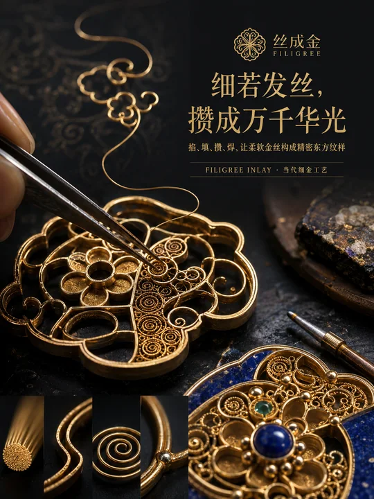 丝成金：非遗花丝镶嵌工艺发布海报