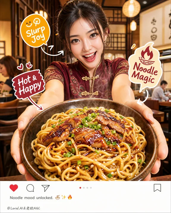 唐风美女持碗面食高端视觉海报