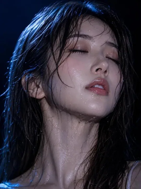 电影感东亚女性湿发情绪特写