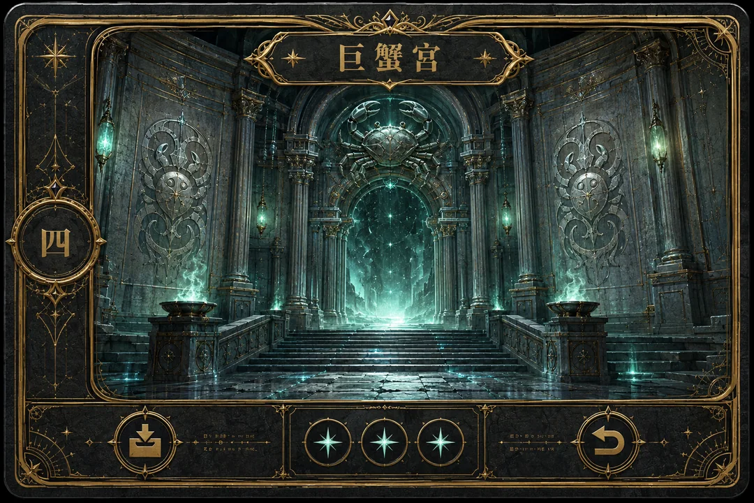 神秘巨蟹宫:暗金石阶与青绿迷雾之门