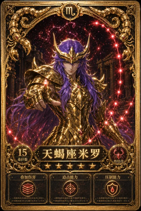 圣斗士星矢天蝎座米罗黄金角色卡设计