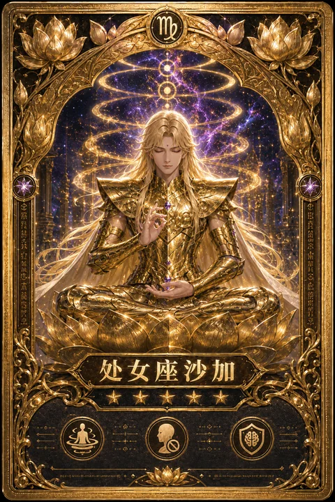 处女座沙加黄金圣衣角色卡牌设计