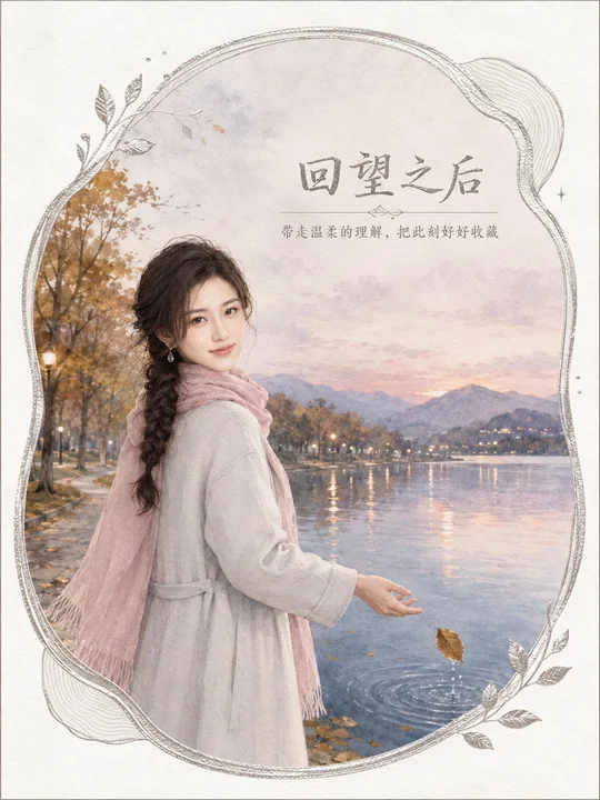 秋日湖畔回望人生的纪念艺术卡