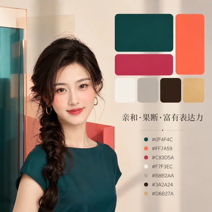 现代深青绿分裂互补色彩故事卡设计