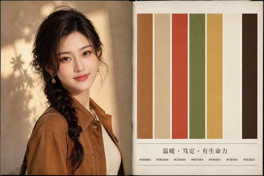 焦糖大地色系杂志跨页人像色彩卡