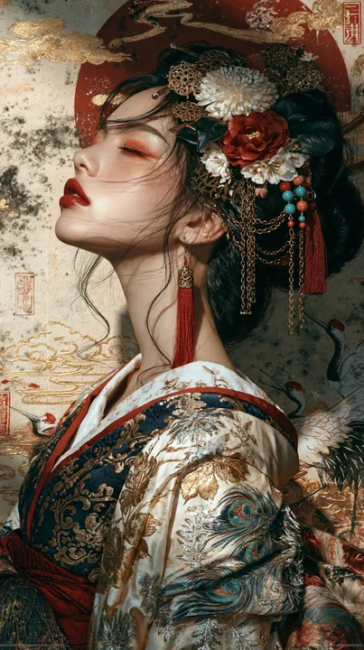 浮世绘超现实和服少女侧颜肖像