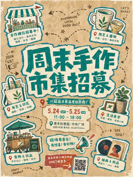 荧光手撕纸拼贴风格城市文化海报
