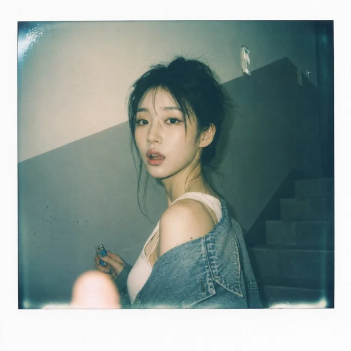 拍立得昏暗楼梯间抓拍韩系少女