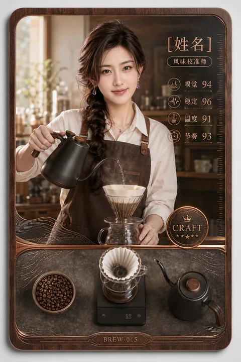 晨光下的咖啡师风味校准师职人卡