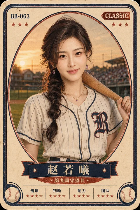 复古棒球球星卡:夕阳下的第九局守望者
