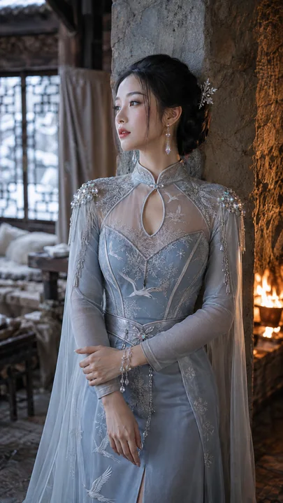 塞外驿馆中的王昭君:冰蓝华服清冷人像