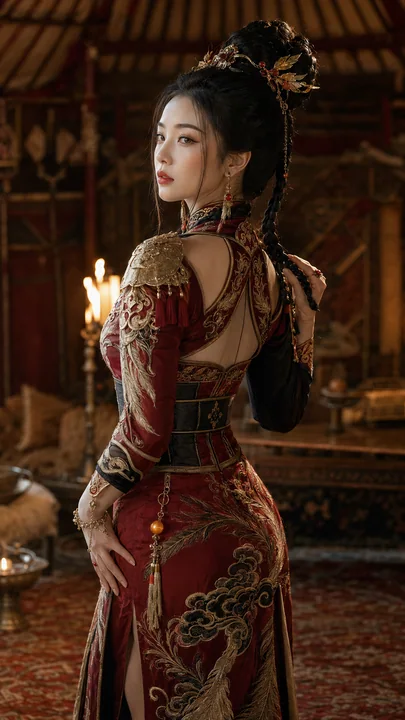 塞外绝色:王昭君大漠王庭端庄背影