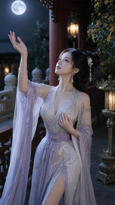 闭月羞花：绝美貂蝉深夜拜月古典人像