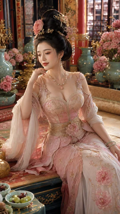 大唐盛世绝代佳人杨玉环牡丹华服宴会摄影