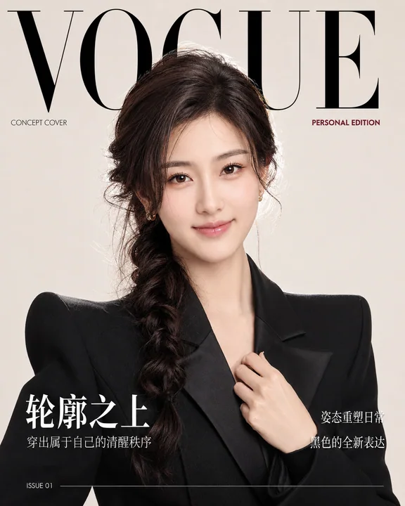 雕塑感黑色西装人像VOGUE概念封面图