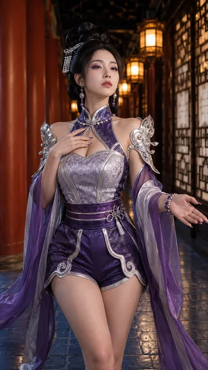 长安月下清冷绝色貂蝉宫廷走廊写真