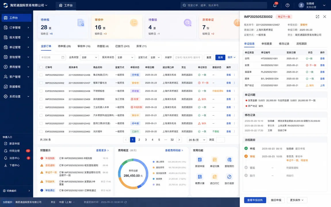 进出口企业海关通关协作SaaS工作台