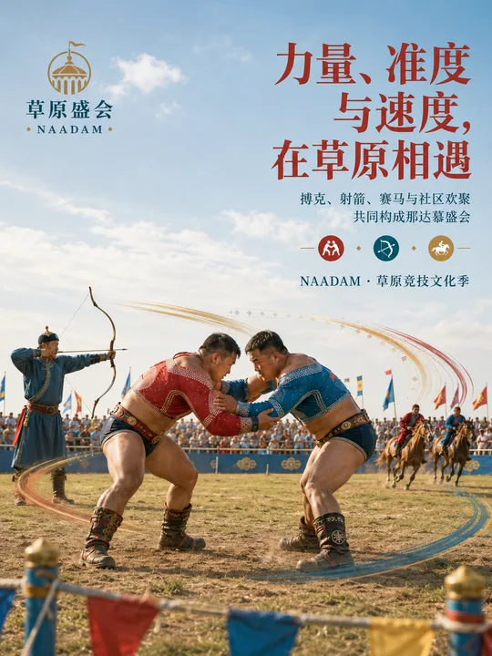 草原盛会那达慕：力量与速度的商业视觉海报
