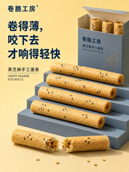 卷脆工房黑芝麻手工蛋卷极简海报