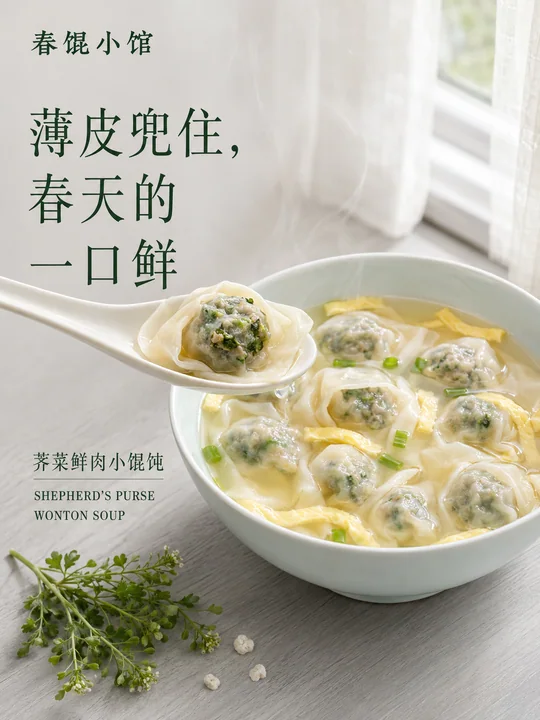 极简春日江南美学:春馄小馆品牌海报