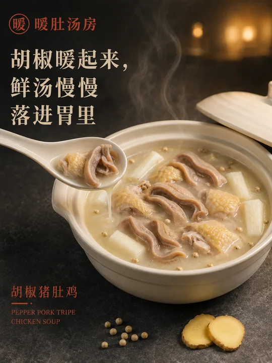 冬夜暖胃:胡椒猪肚鸡养生海报设计