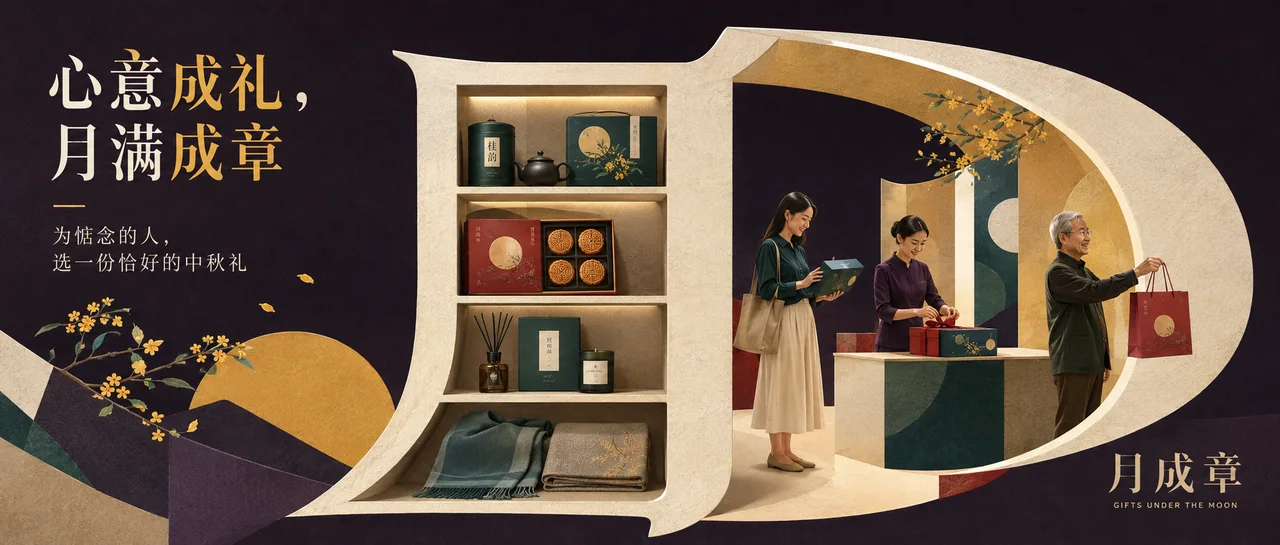汉字图形共构中秋礼赠商业插画