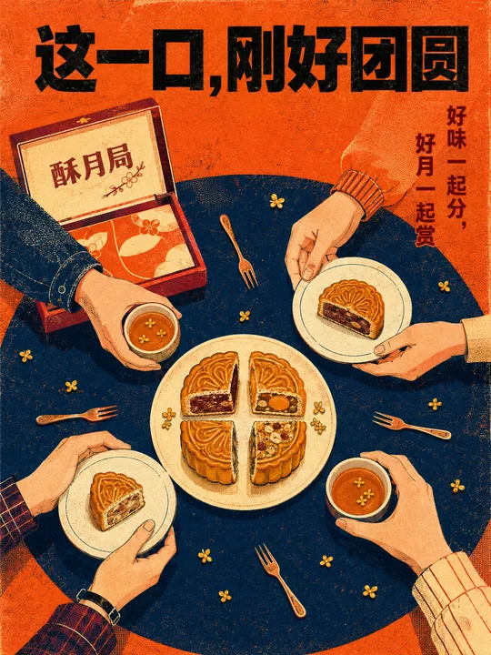 酥月局中秋复古丝网版画商业海报
