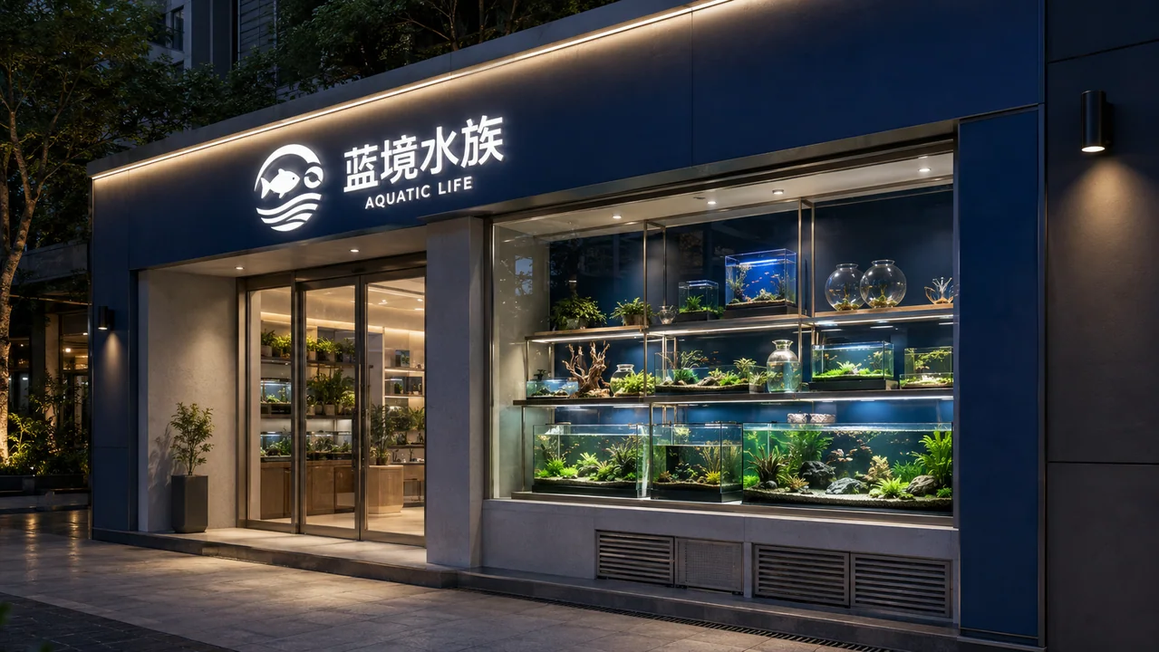 蓝境水族现代自然馆风格社区店门头设计