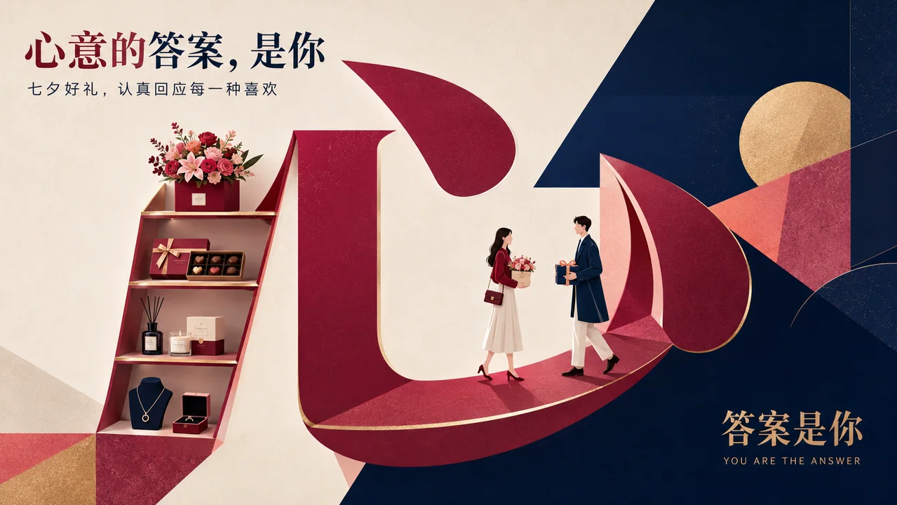 答案是你七夕汉字图形共构商业插画