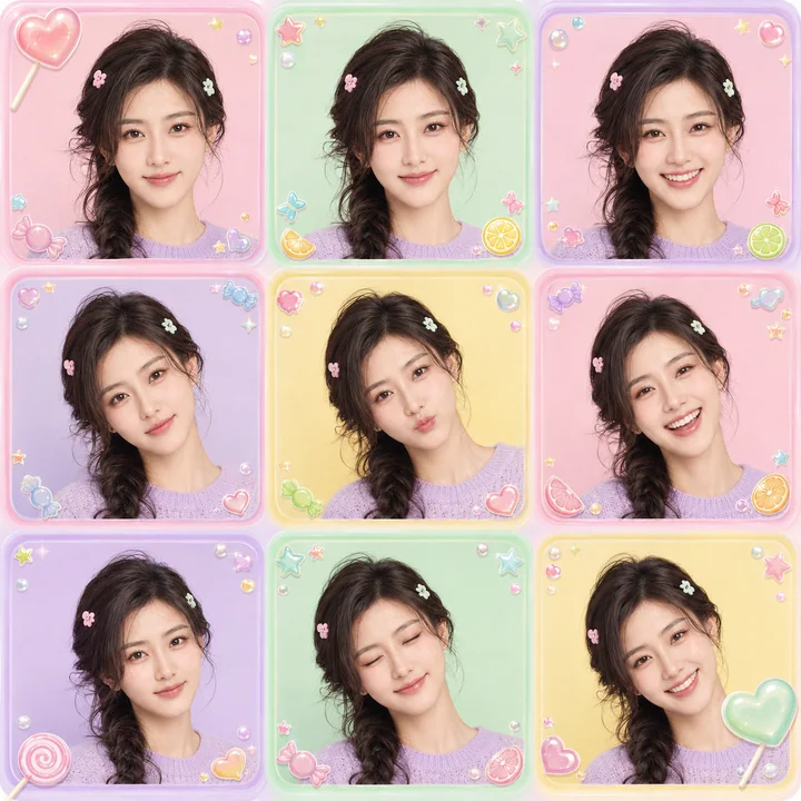 梦幻糖果色九宫格大头贴少女感写真