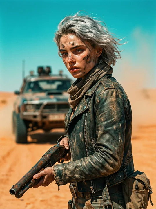L'homme de fer armé dans le désert sauvage de l'apocalypse