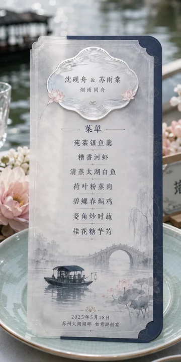 烟雨江南水墨船宴婚礼菜单设计