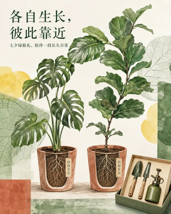浪漫七夕向你生长植物科学插画