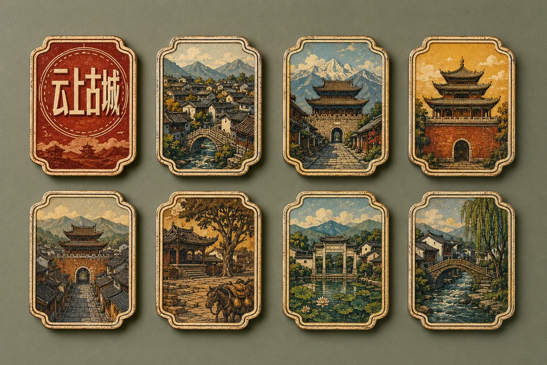 复古云上古城金属珐琅冰箱贴全集