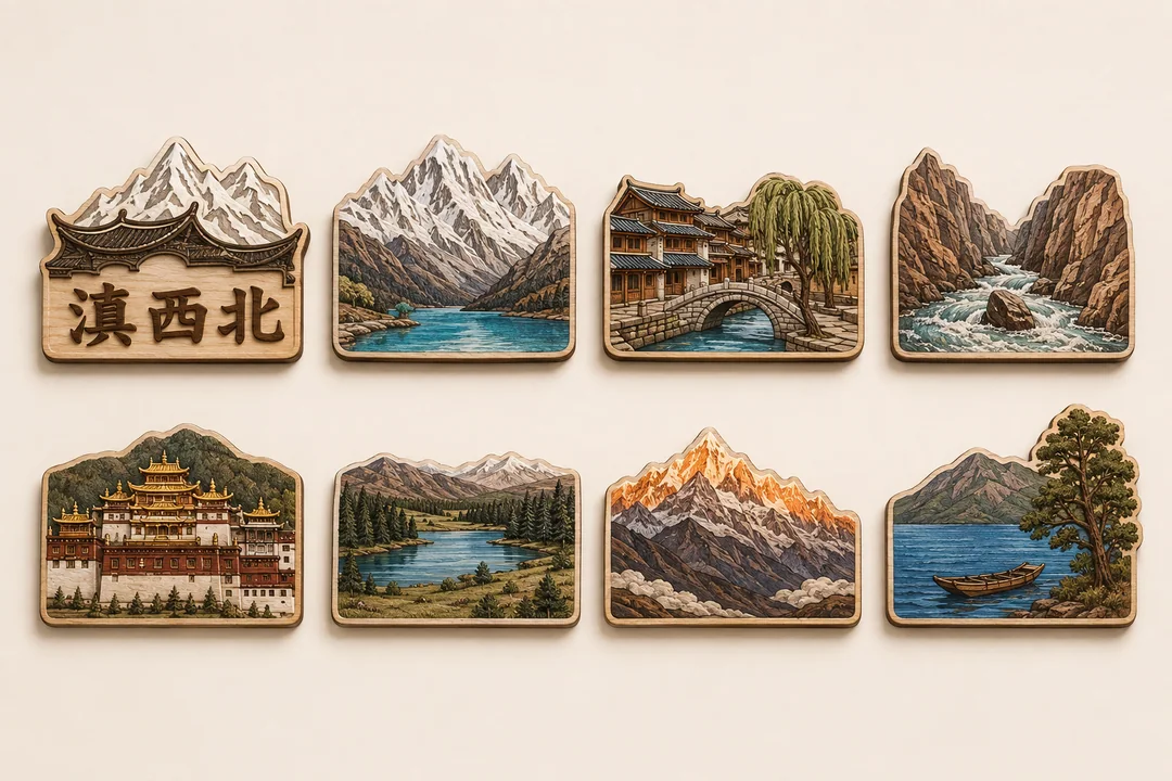 滇西北雪山古城木质浮雕冰箱贴全集